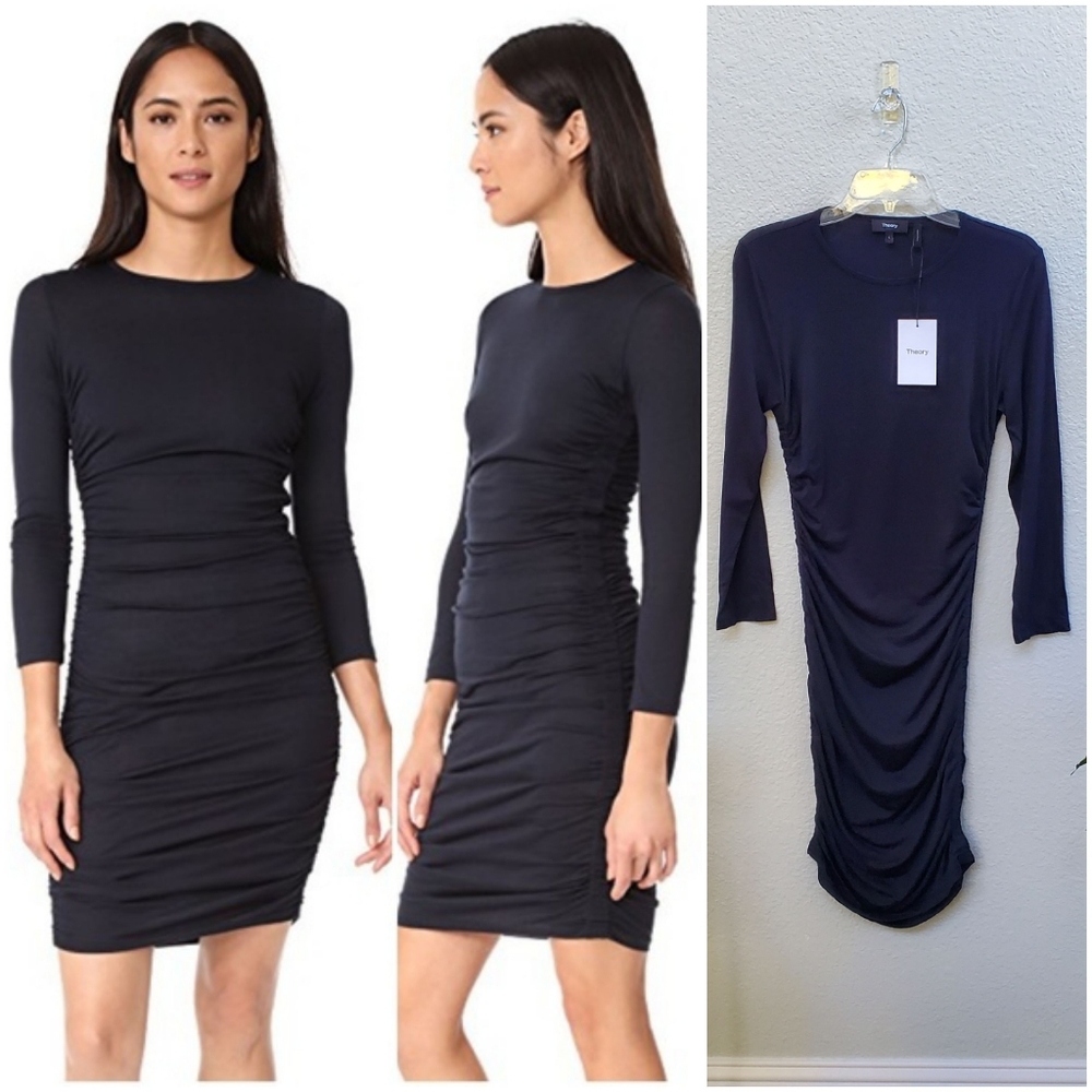 NWT Theory Navy Ruched Long Sleeve Mini Dress